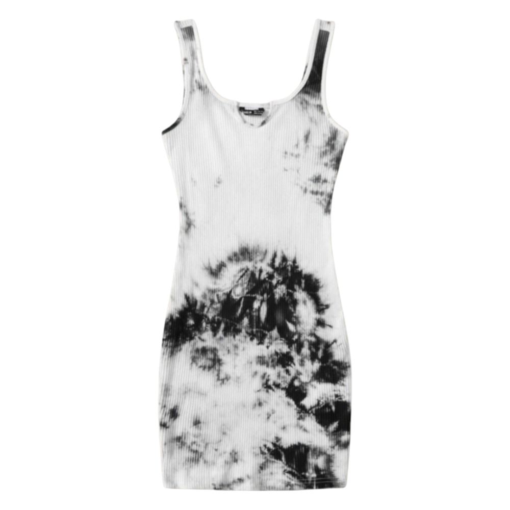 SHEIN Black & White Tie-Dye Ribbed Tank Mini Dress